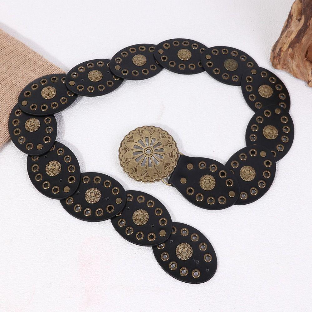Round Hollow Out Belts Metal Ethnic Style Waistband Western Style Cowboy Belts  Dress Decoration