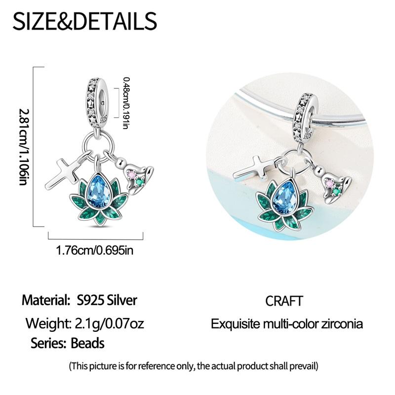 Copper Sparkling Zircon Lotus Pendant Beads Charms Fit For The Brand'S Diy Bracelet Women Jewelry Girlfriend Gifts