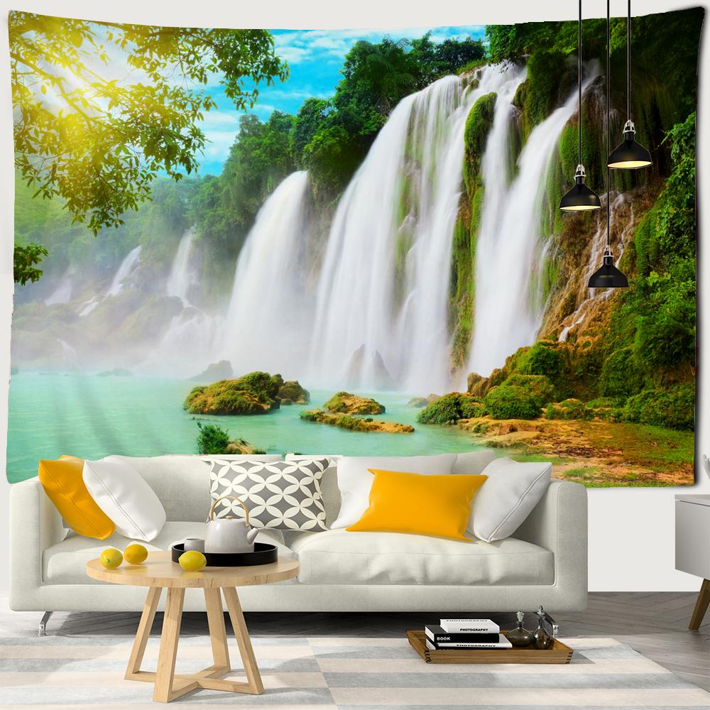3D Print Tapestry Wall Hanging Waterfall Landscape Tapestry Beautiful Forest Stream Wall Carpet Beach Towel Home Decor Tapestry