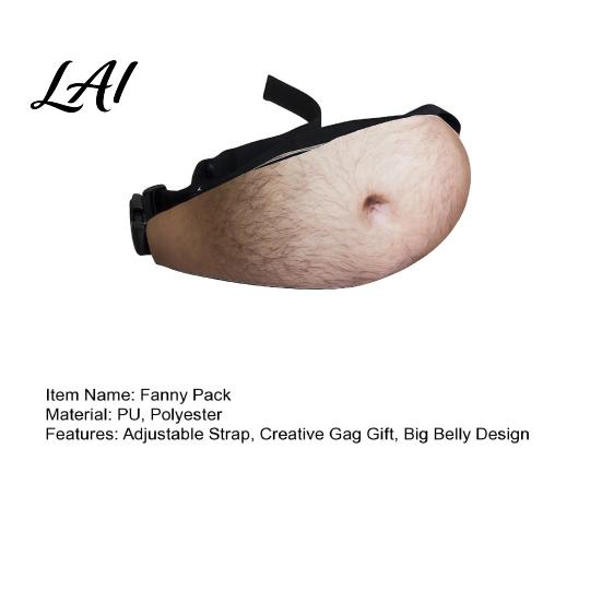 White Elephant Gift Ideas Beer Belly Fanny Pack Funny Hairy Waist Bag Realistic 3D Big Theme Party Bag Belly Dad Bod Gag for Men Husband