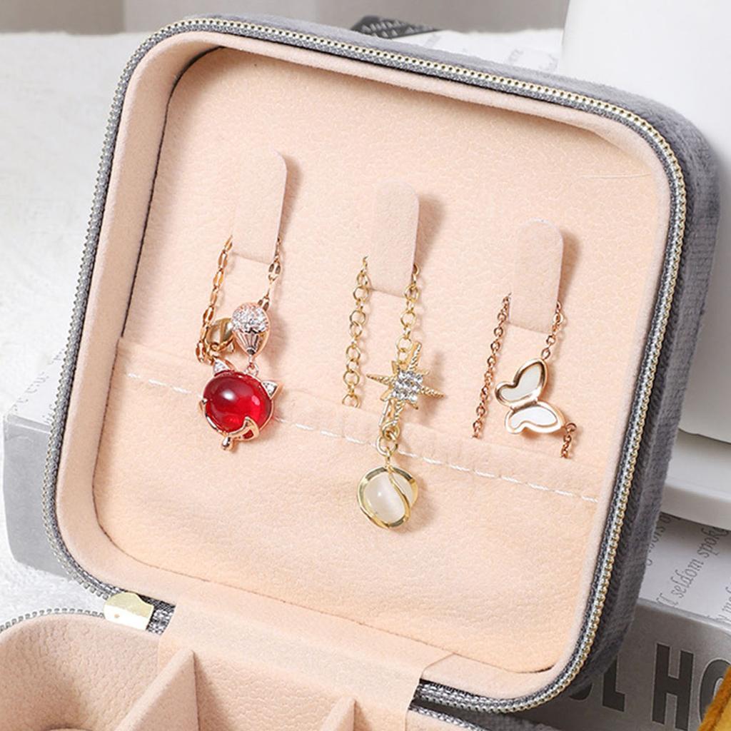 Zipper Jewelry Box Velvet- Jewelry Rings Earrings Organizer Square Storage Cases