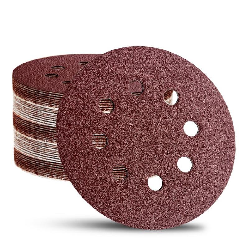 

44PCS 5 inch 8 hole polished red sandpaper 121MM perforated flocking sandpaper sheet polished brown corundum brushed sheet 320 Grit 44 Pack
