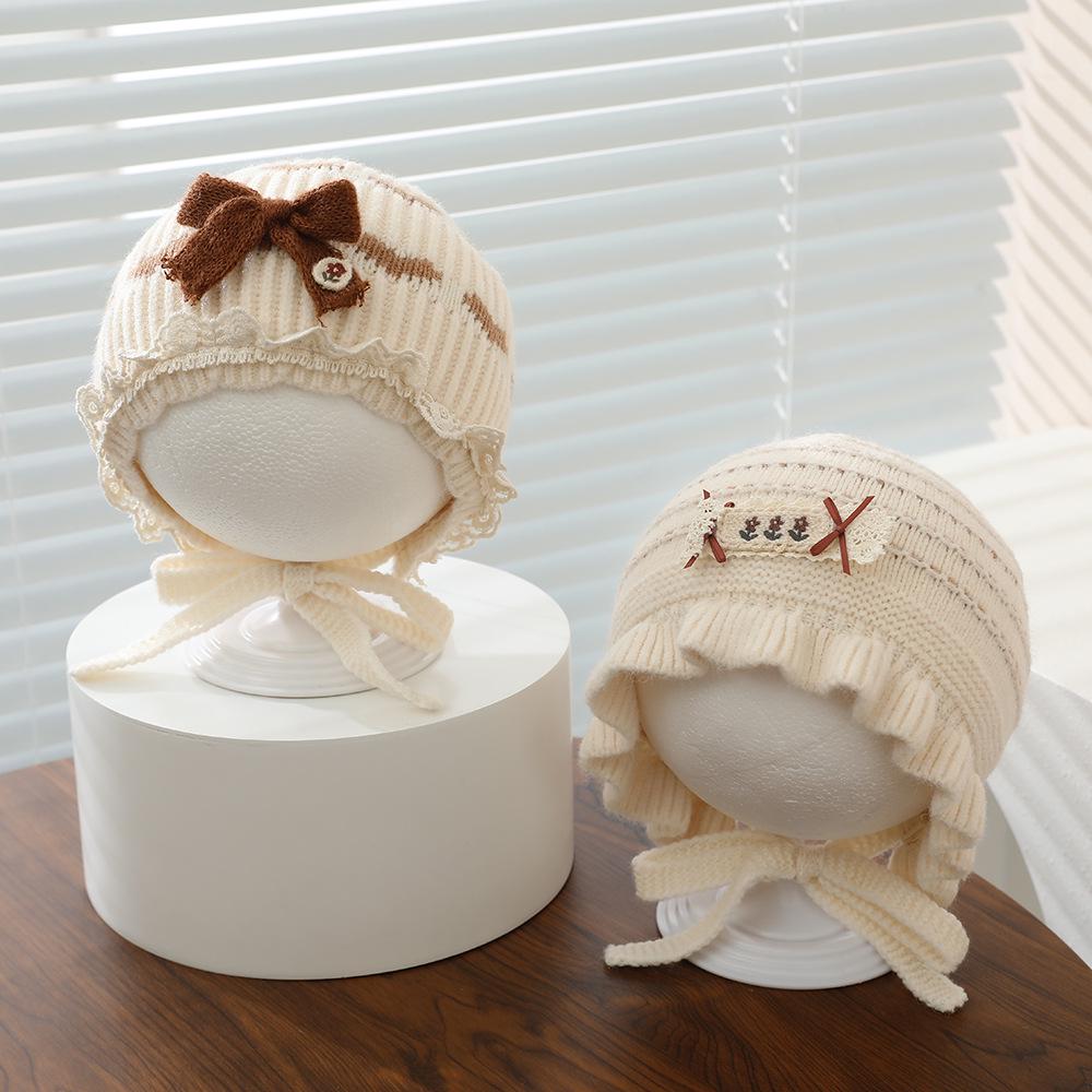 Windproof Knitted Baby Hat: Warm Wool Pointed Top with Ear Protection for Newborn Girls