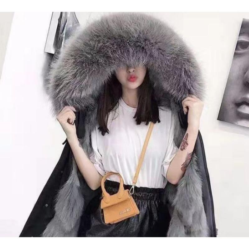 Winter New Wool Cotton Clothes Medium and Long Women's Removable Imitation Raccoon Hair Liner Thickened Large Size Imitation Fur Jacket