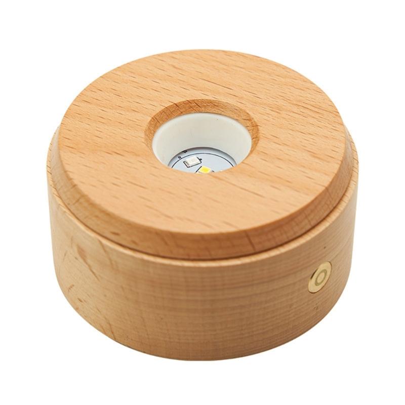 USB Operated Decorative Light Base Featuring 7 Chromatic Modes for Showcasing Glass Craft In Secure Wood Housing