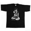 White Blackandwhite Girl Stuffed Bunny Portrait Graphic T Shirt Retro Vintage Oversized Short Sleeve Unisex Tops