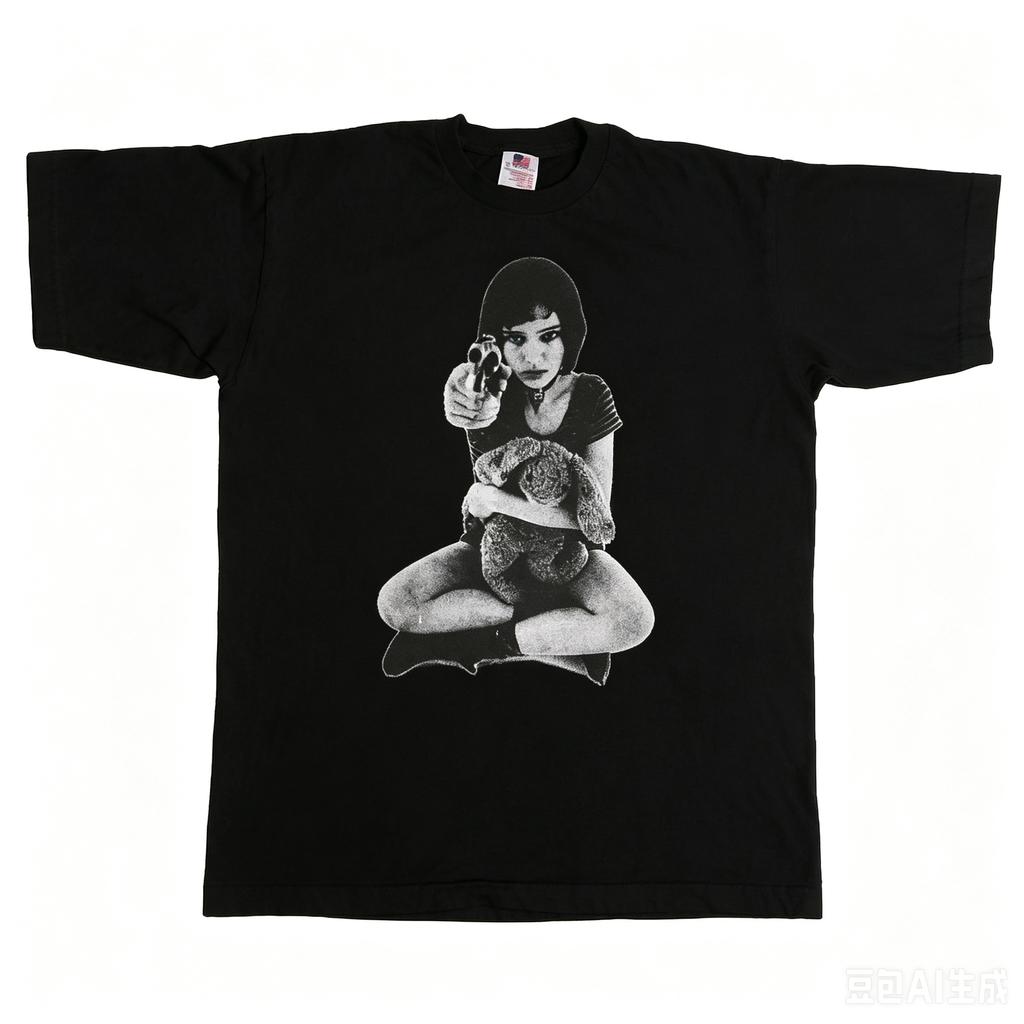 White Blackandwhite Girl Stuffed Bunny Portrait Graphic T Shirt Retro Vintage Oversized Short Sleeve Unisex Tops