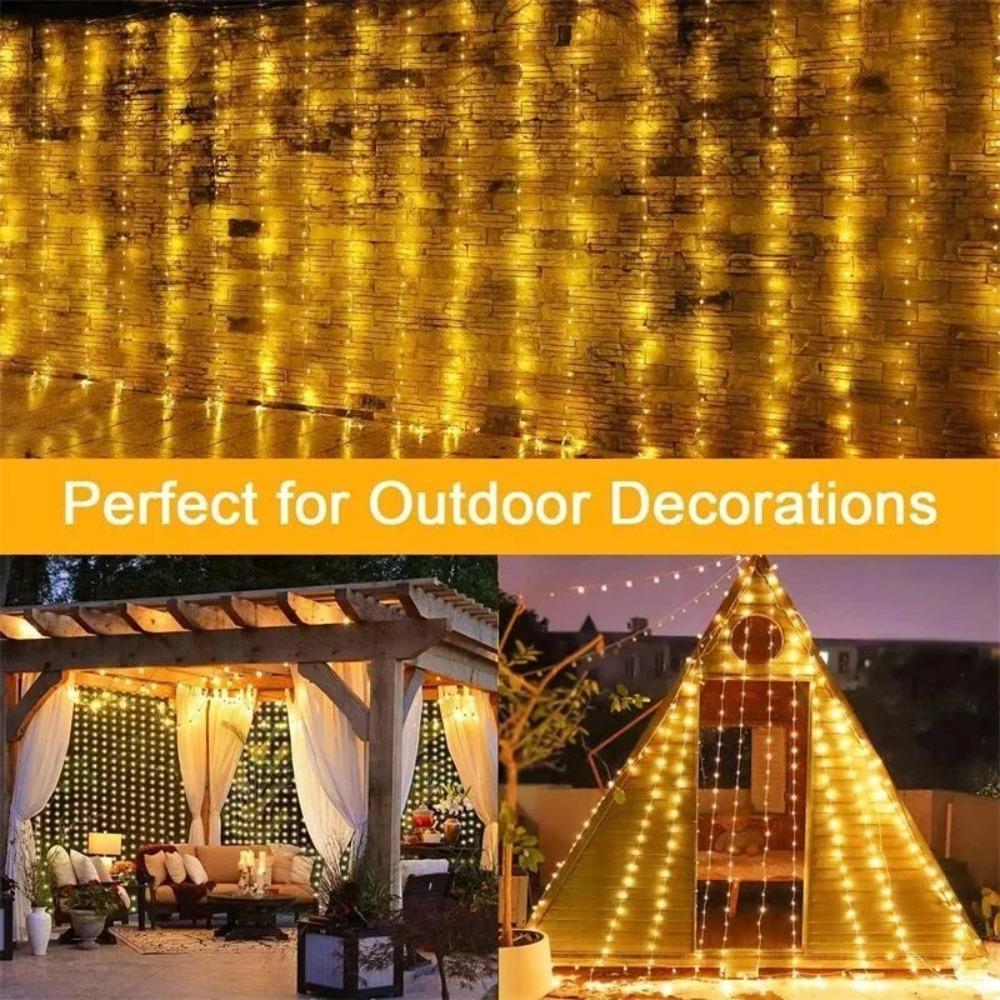 Solar Curtain Light LED Outdoor Waterproof 300leds Garland Decor String Lights Yard Christmas Fairy Wedding Party Terrace Garden