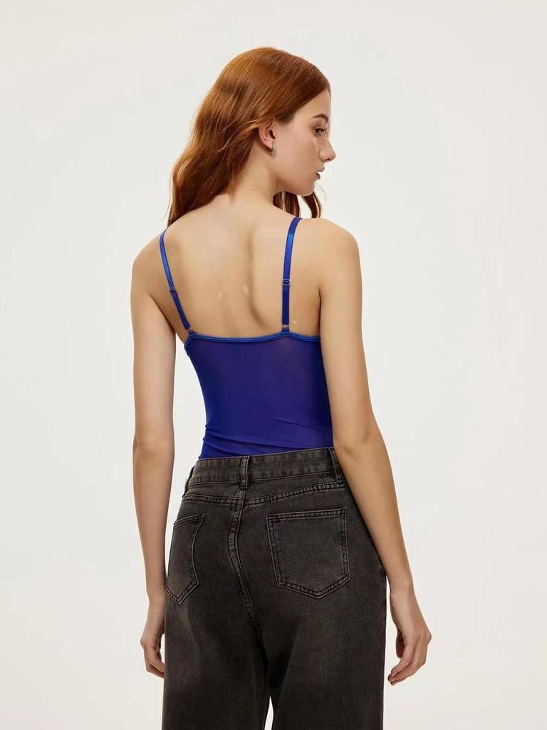 Trendy European & American Sexy Patchwork Backless Spaghetti Strap Bodysuit: High-End Body Shaping Women's Streetwear