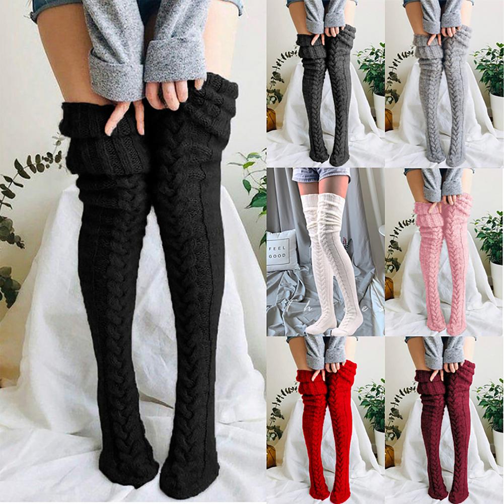 Fashion Women Thigh High Socks Extra Long Woolen Knit Warm Thick Tall Long Boots Stockings Leg Warmers for Girls Winter Pile Thick Socks