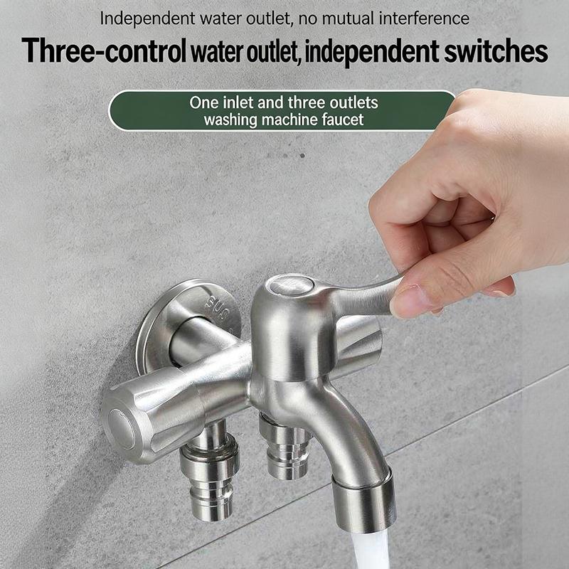 Rubinetto a 3 vie in acciaio inossidabile Tre rubinetti Rubinetto per lavatrice Acqua Bagno Cucina Rubinetto