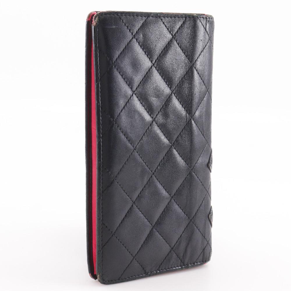 CHANEL Cambon line Purse A26717 Bifold black Calfskin Women Used