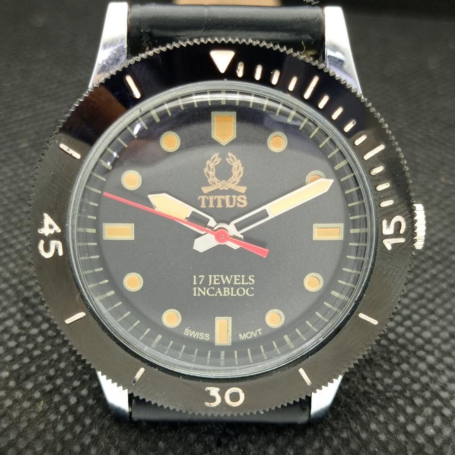 40MM REFURBISHED TITUS MOVABLE BEZEL SWISS MENS BLACK DIAL WATCH A425321-2 RL-a425321