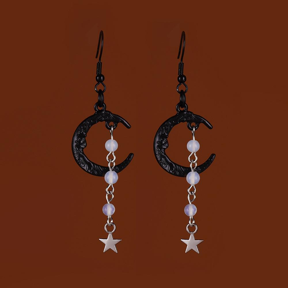 Gothic Moon Drop Earrings With Floral Design For Halloween Accessories