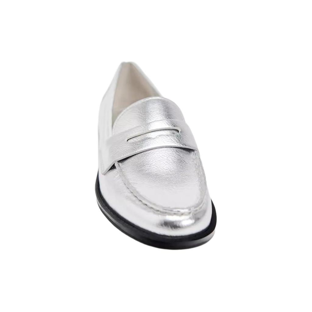 Zara Pu Slip-On Loafers Women Shoes Silver 12514310808