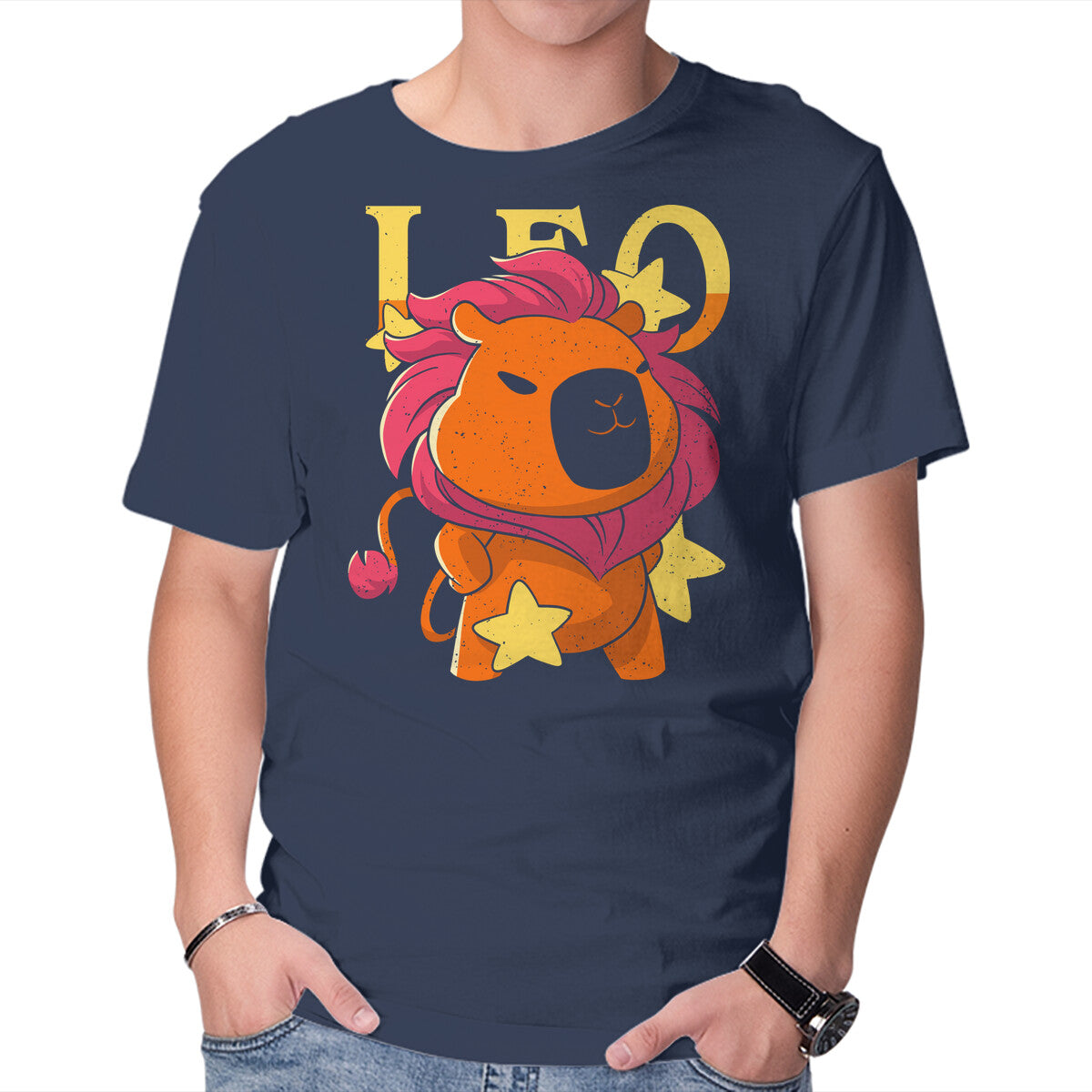 Unisex Crew Neck T-Shirt Capybara Leo Graphic Short Sleeve Casual Tee XXXXL