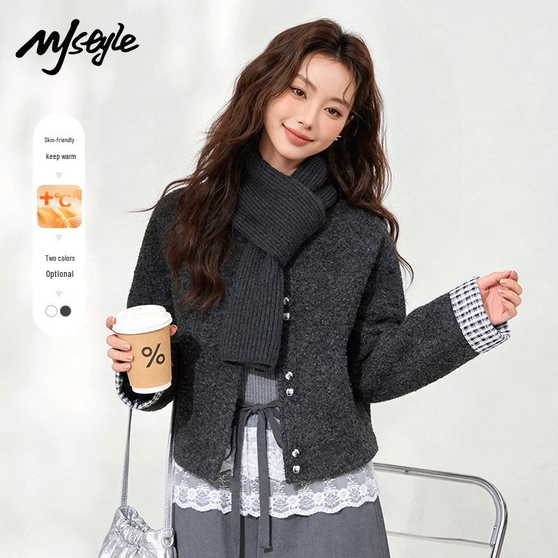 MJ STYLE Women's Faux Lamb Wool Short Jacket