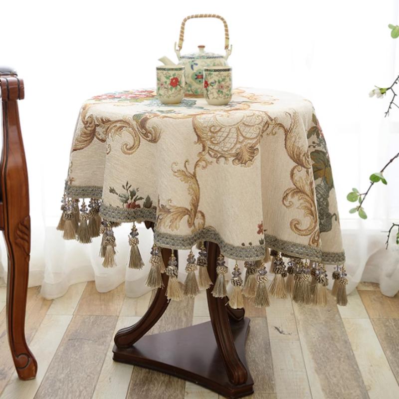 Luxxury Large Tassel Pendant TableclothThicken Round Table Cloth Neil Jacquard Living Room Coffee Cover Gift Home Wedding Decor