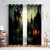 Cartoon Print Curtains, Horror Skull, Pumpkin, Bedroom, Living Room, Restaurant, Holiday Party, Decorative, 2 Pcs