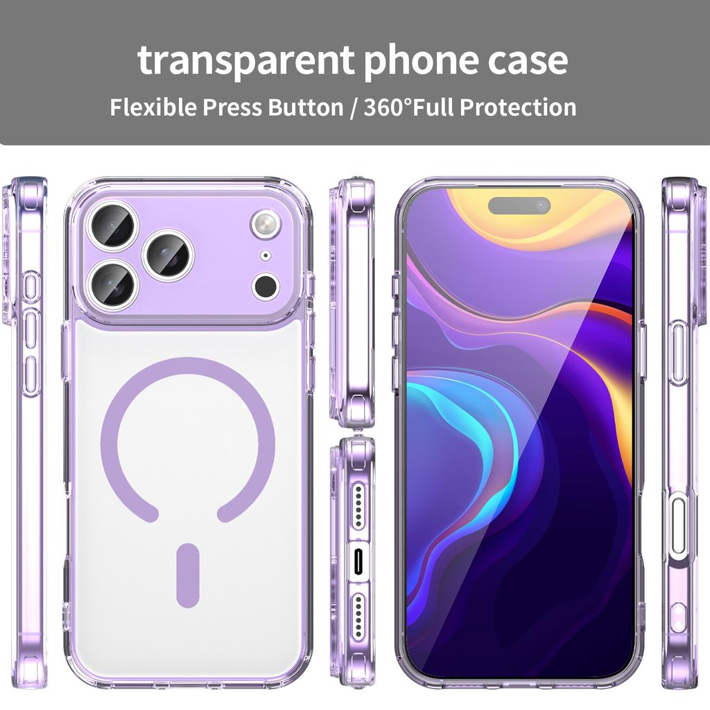 Luxury Transparent Wireless Charging Magnetic For Magsafe Case For iPhone 17 16 15 Pro Max 14 Plus 17E 16E Shockproof Hard Cover