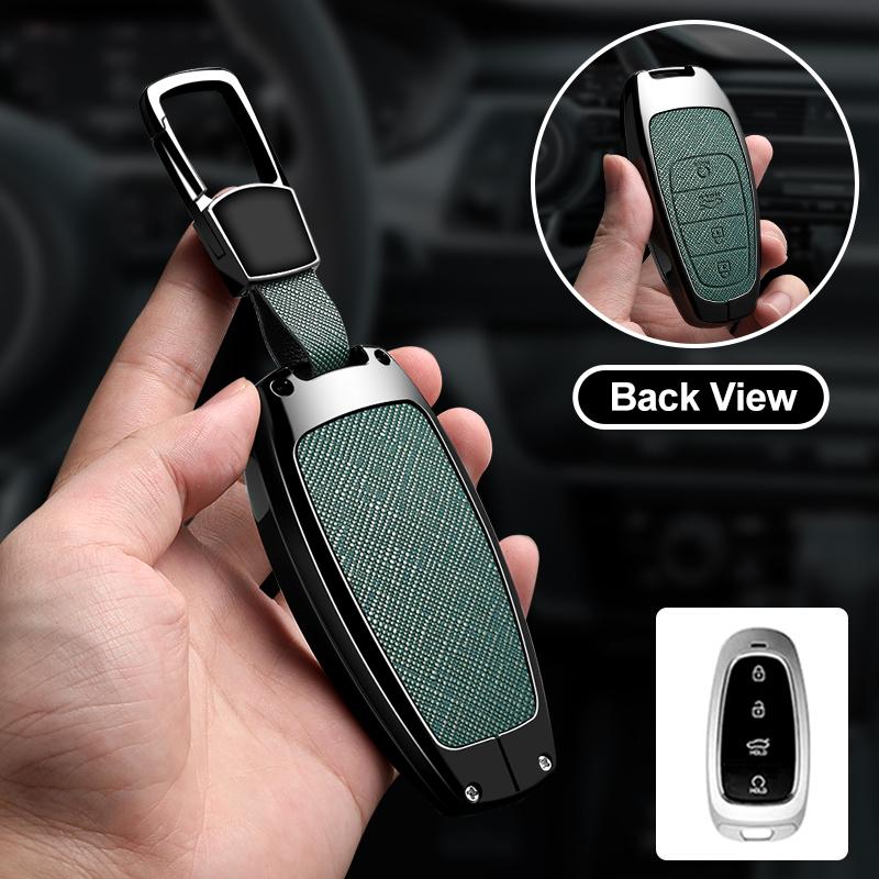 3/4 Button Zinc Alloy Leather Car Key Case For Hyundai Tucson Santa Fe Tucson Tuscany Nexo Nx4 Atos Prime Solaris I30