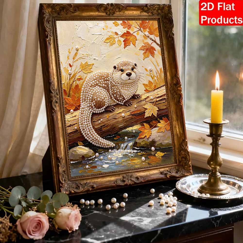 Frameless DIY Pearl Bead Painting Kit Otter Pattern Creative Relaxing Craft Canvas Home Decor Adult Gift