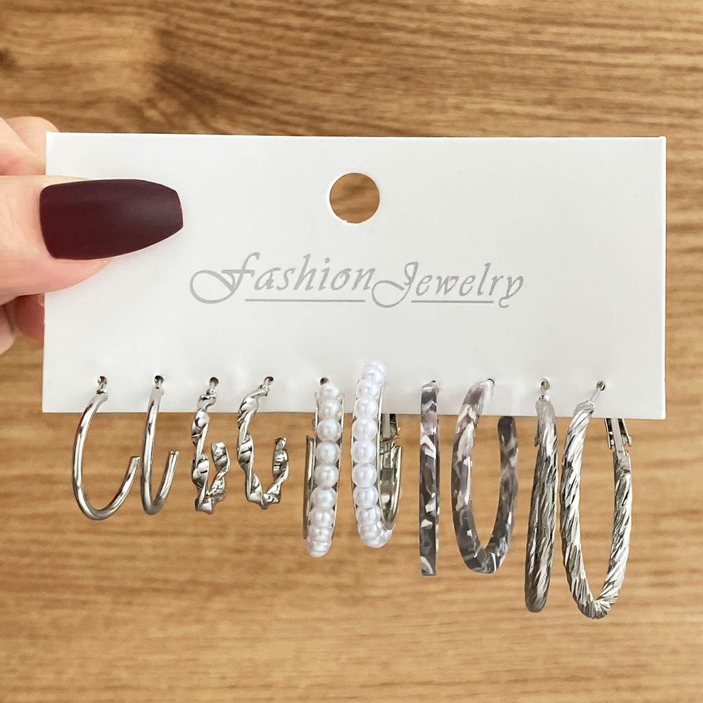 Simple Large Circle Metal Irregular Circle Stud Earrings Set - Creative And Personalized Ear Jewelry - 8-piece Earring Set