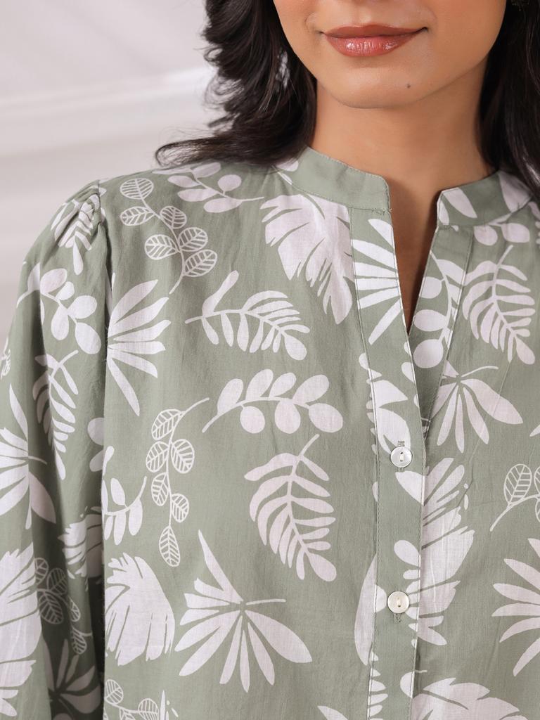 Sage Green Printed Office Shirt