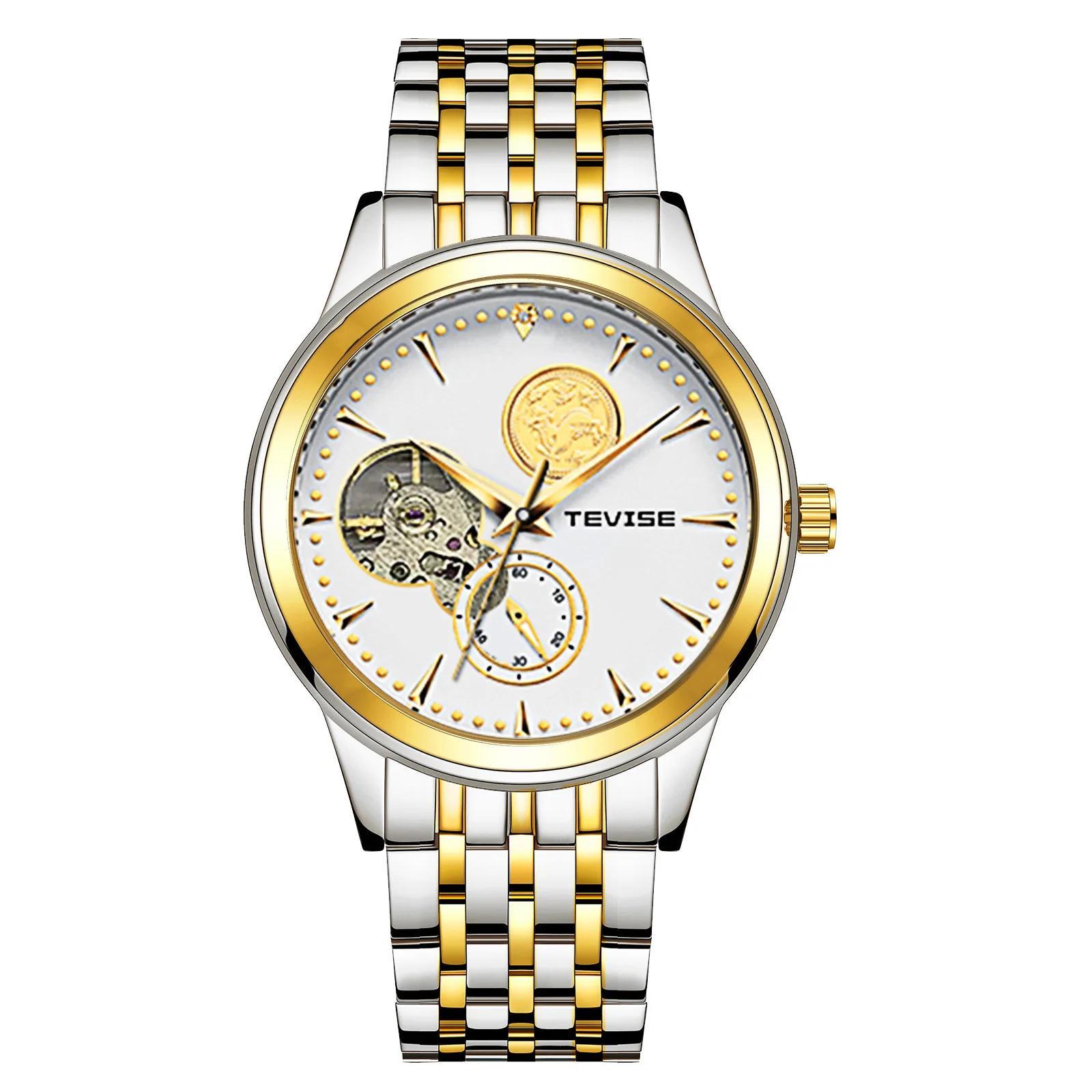 

Роскошные модные мужские часы из нержавеющей стали, механические, полностью автоматические, часы Kirin золотой