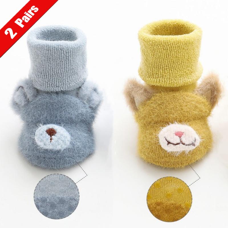 1/2Pairs Newborn Baby Socks For Girls Boys Winter Terry Soft Thick Warm Anti Slip Toddler Socks Cute Cartoon Infant Socks 0-3Y