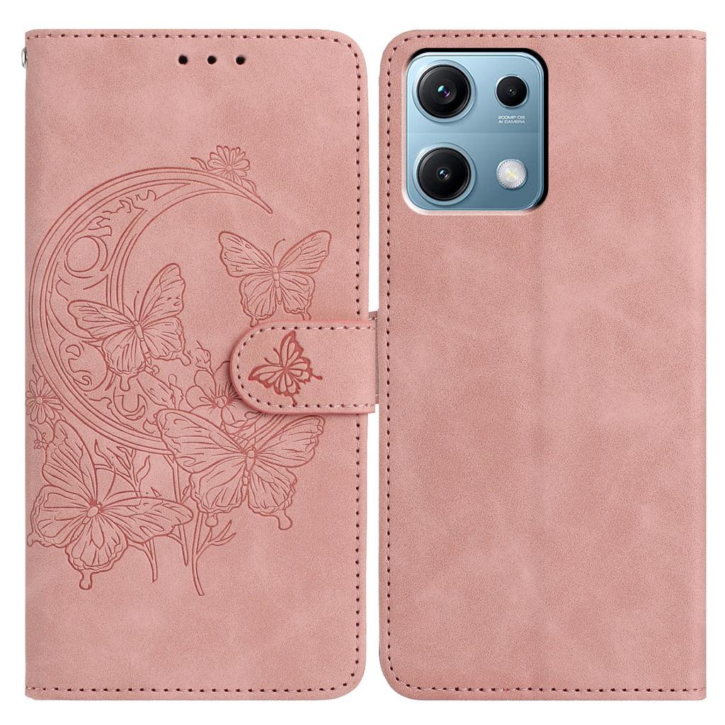 Für Xiaomi Redmi Note 14S 4G Hülle Schmetterlingsblumen-Prägung PU-Leder Geldbörse Ständer Handyhülle