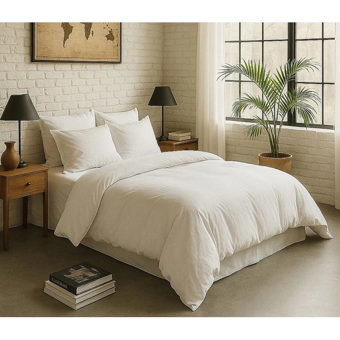 Housse De Couette - 220 X 240 Cm - Percale De Coton Lavé - Blanc Nuage - Hypoallergénique
