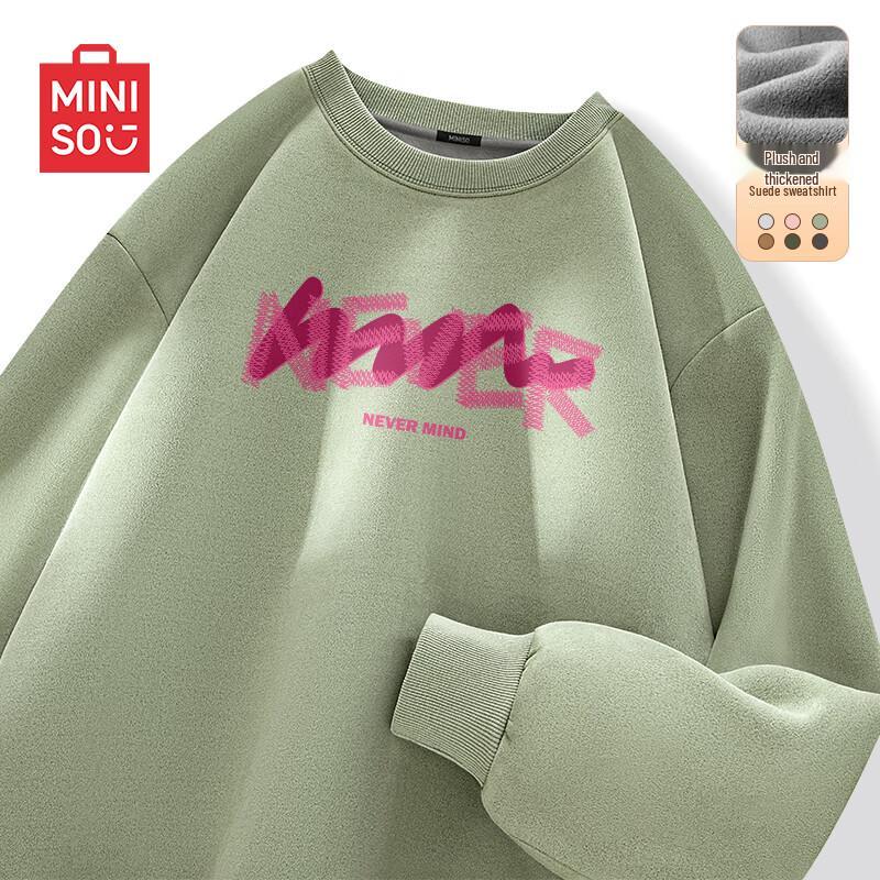 MINISO Men s Suede Round Neck Thickened Fleece Sweatshirt L