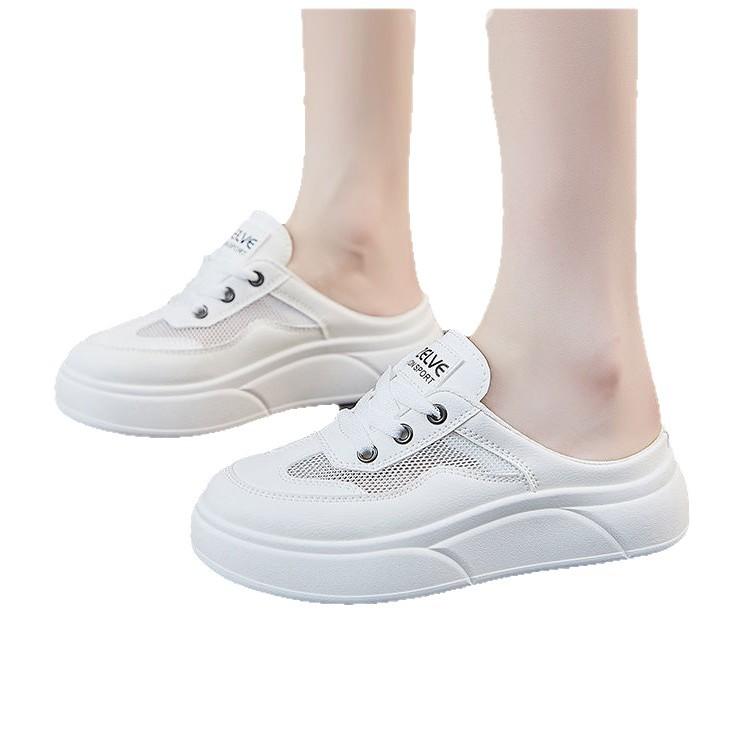 Thick-soled Heightened Bag Head Half-drag Women's Summer Outer Wear 2025 New Breathable One-pedal Cool Slippers Heel-free Lazy Shoes
