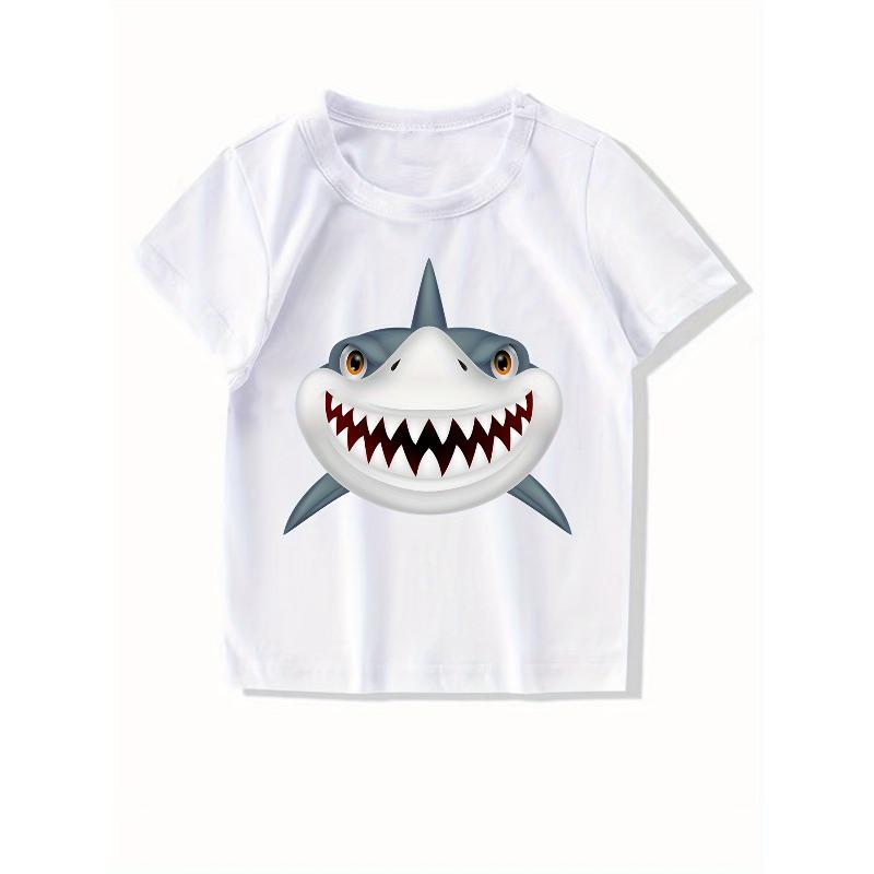 European sizes Boys  Summer Short-Sleeve T-Shirt, Pure Cotton Children s Shark Print New Top 110 белый