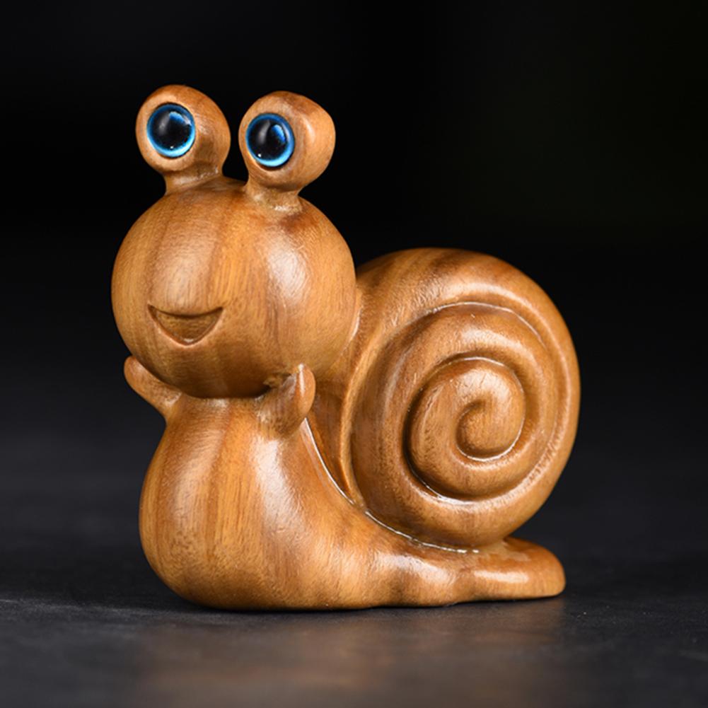 Snail Wood Carving Ornament Crafted from Green Sandalwood Handmade Decorative Sculpture for Shelf Desk or Display