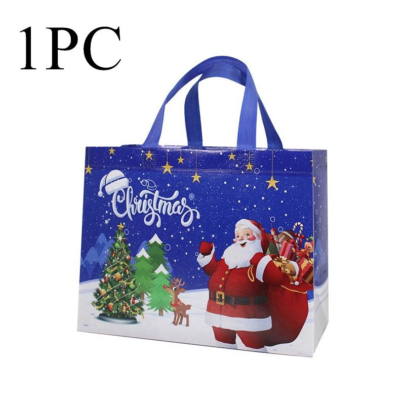1/4/5PCS Christmas Handbag Thickened Non-woven Fabric Printed Cute Cartoon Santa Claus Snowman Sturdy Waterproof Packaging Bag