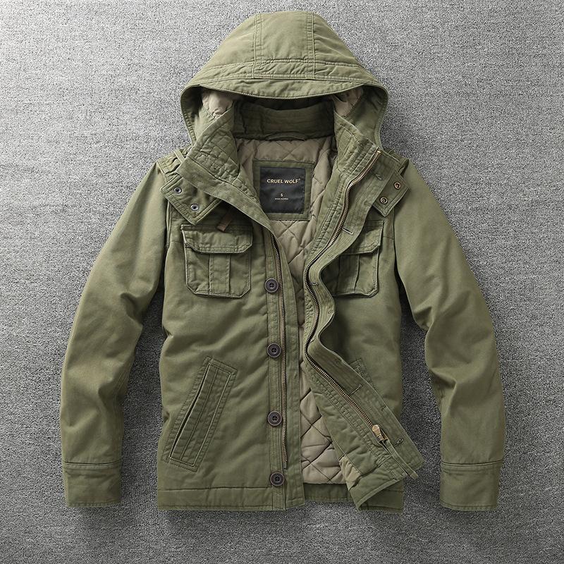 Autumn Men's Cargo Jackets Multi-Pockets Heavyweight Cotton Outdoor Stand Collar Casual Workwear Jackets Man