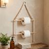 Double-layer Wooden Towel Holder Hand-woven Toilet Paper Holder Tissue Paper Racks  Bathroom