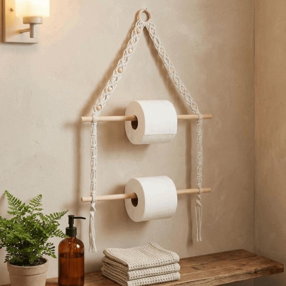 Double-layer Wooden Towel Holder Hand-woven Toilet Paper Holder Tissue Paper Racks  Bathroom