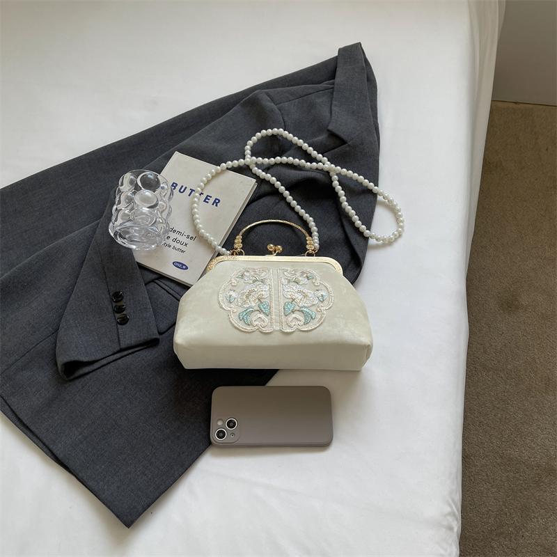 New Chinese Style Embroidered Pan Buckle Handheld Bag for Women Spring Satin Style Women's Bag Paired with Horse Face Skirt