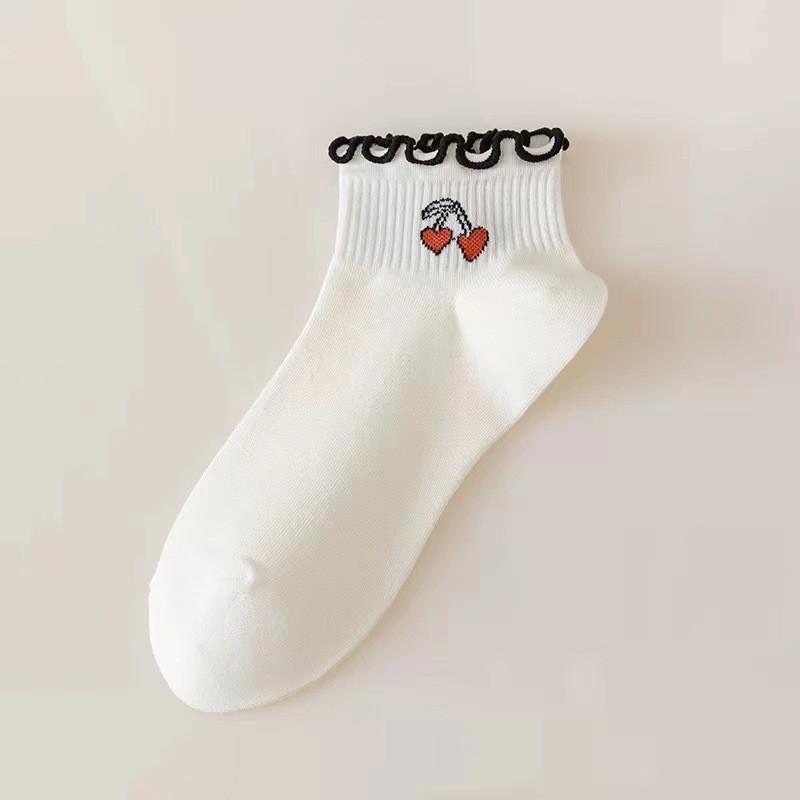 Women's Spring and Summer New Solid Color Striped Cherry Lace Low Top Socks