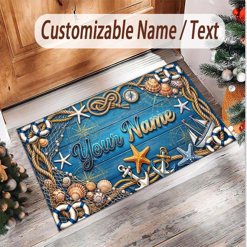 Fish Ocean Theme Soft Crystal Velvet Rug Custom Name & Text Print Non Slip Floor Rug for Bedroom Living Room