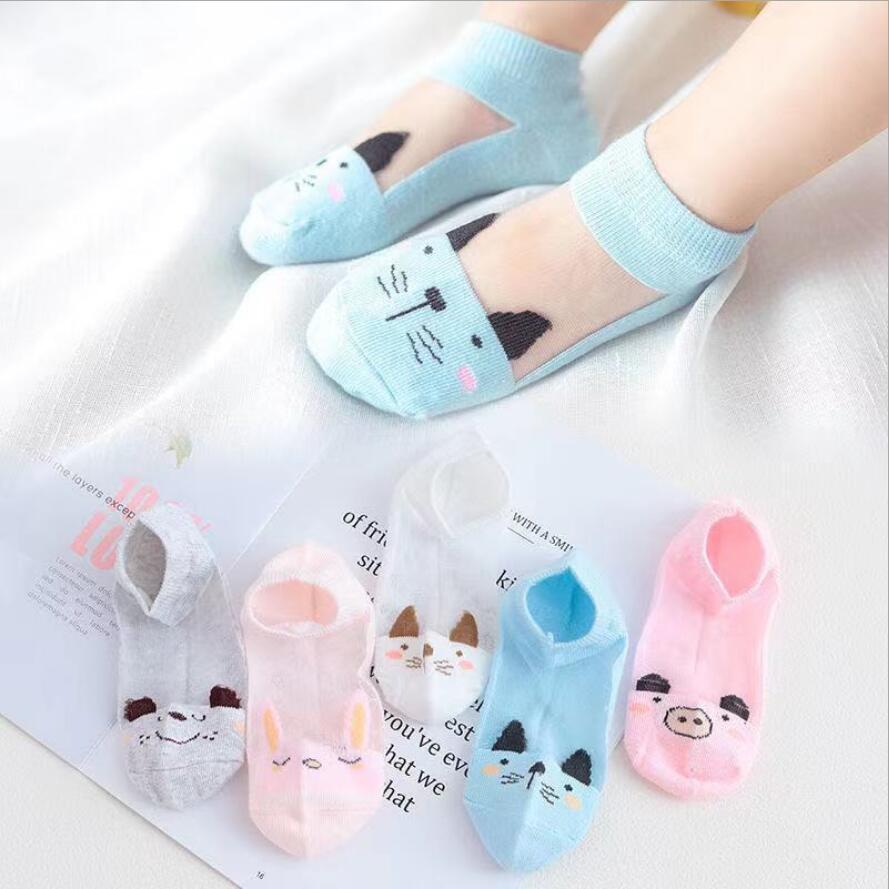Girls Sock 5 Pairs/lot 0 To 5 Yrs Spring Summer Thin Kids Cotton Mesh Boat Sock Lovely Animal Breathable Toddler Boys Ankle Sock