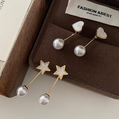 Orecchini a bottone con conchiglia naturale, orecchini di perle pendenti posteriori personalizzati alla moda, orecchini a forma di stella con design di nicchia