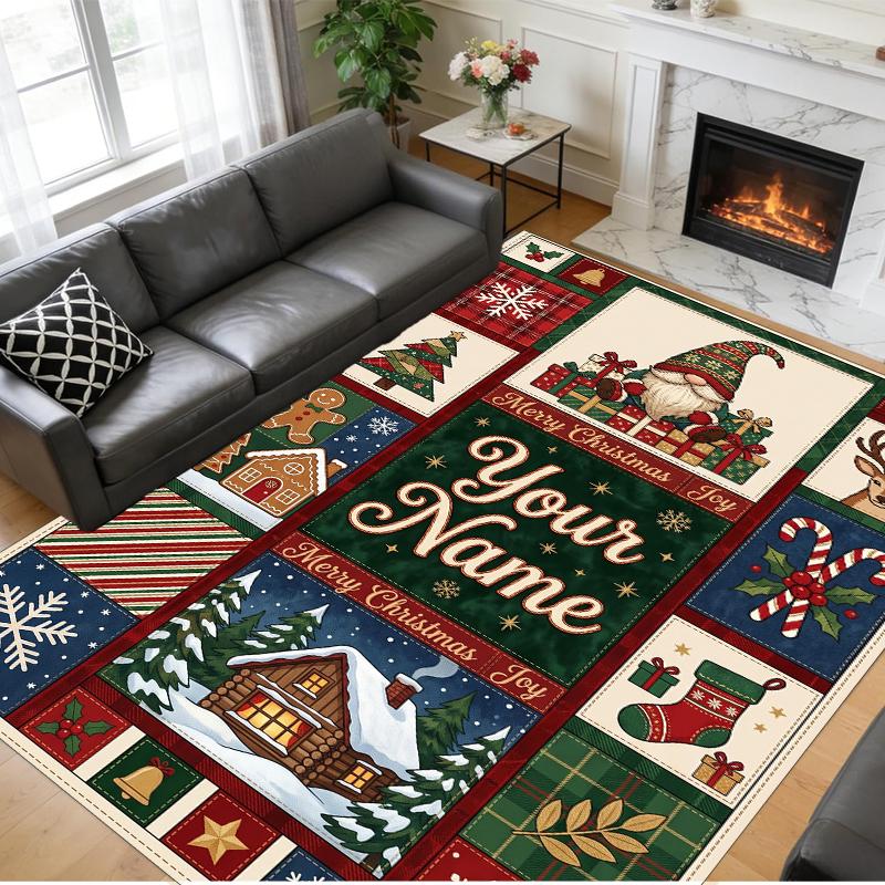 Christmas Custom Name Printed Square Area Rug Soft Non Slip Floor Carpet For Bedroom Holiday Gift
