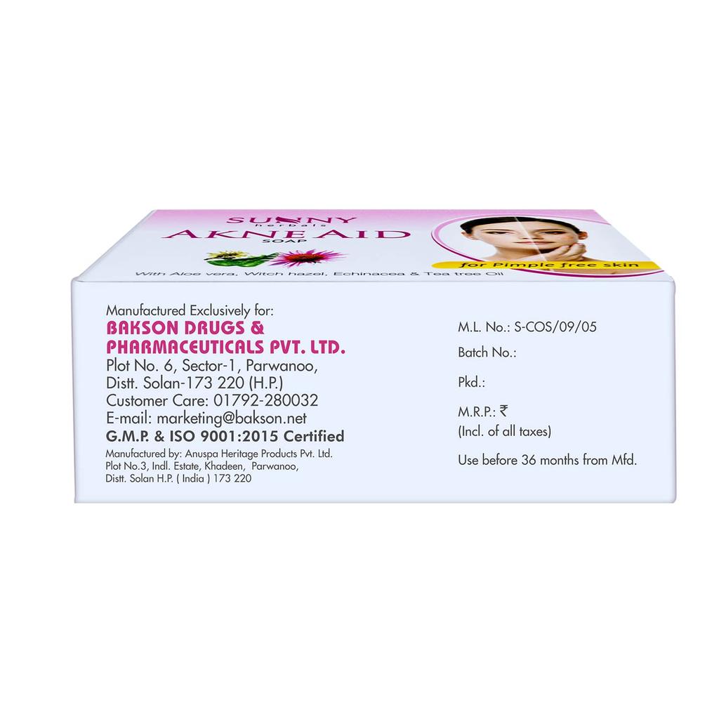 Sunny Akne Aid Soap Pack of 4 X 75 gm | Herbal Acne Soap for Oily Skin, Oil Control & Smooth Skin Rejuvenation