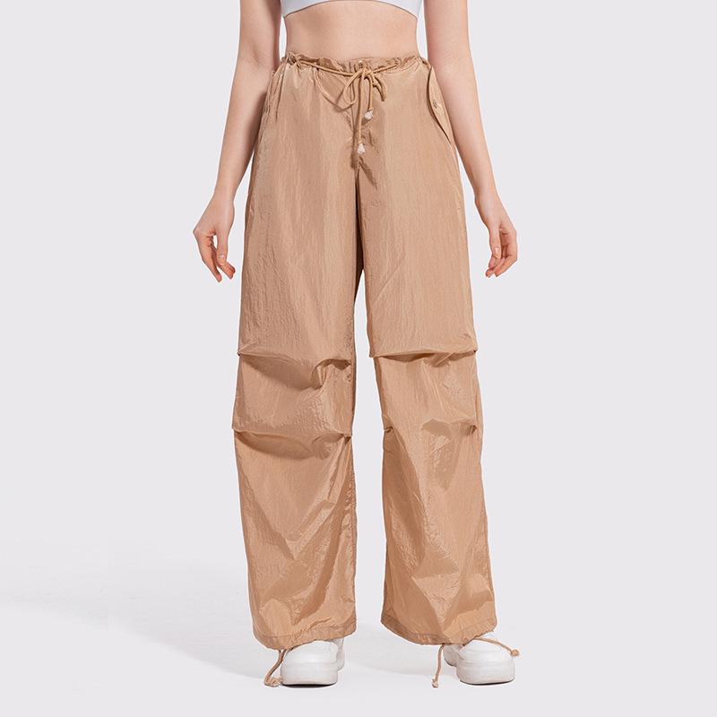 

Women s Y2K Wide-Leg Cargo Pants with Drawstring - Slimming American Parachute Design for Casual Sport. Medium