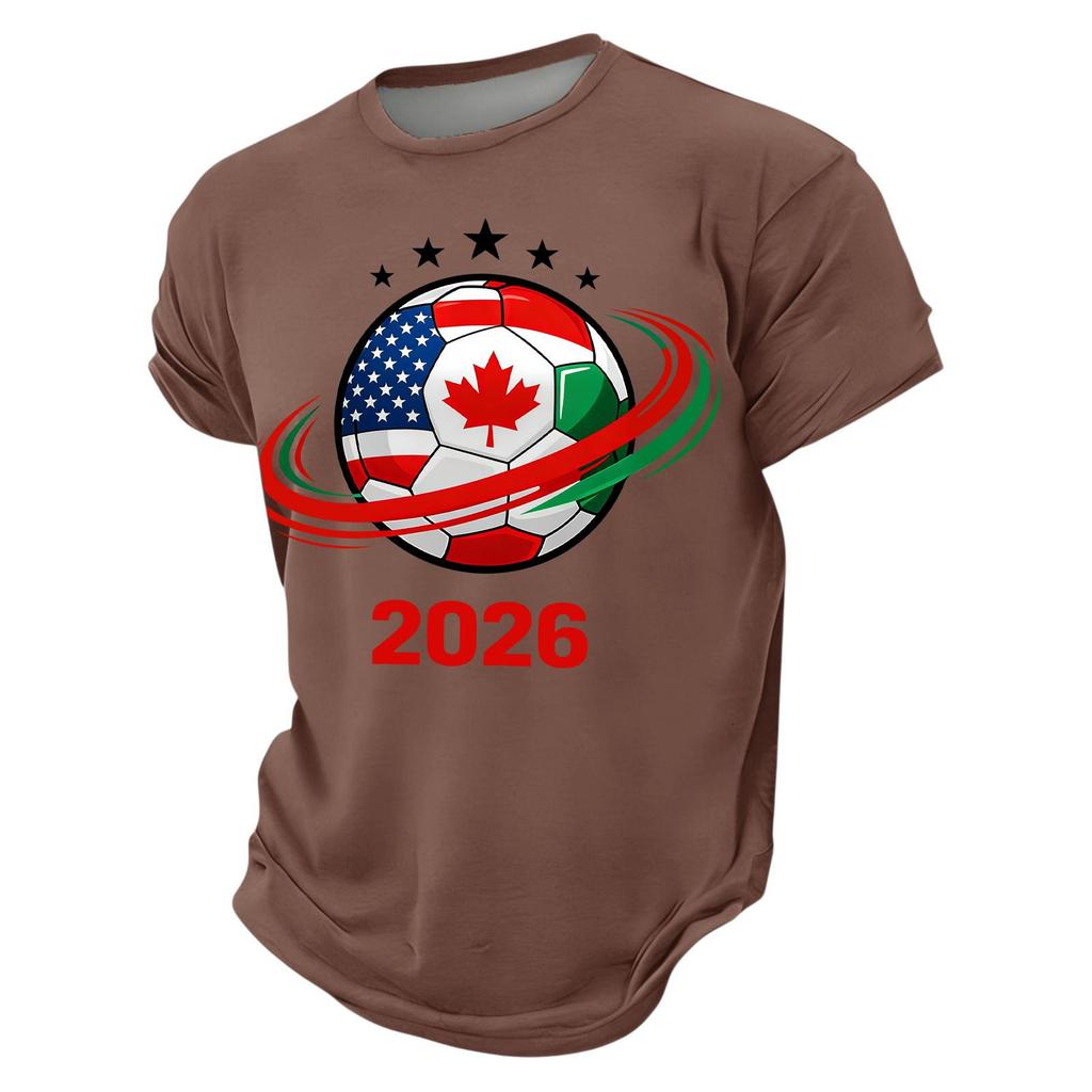 Men’s Short Sleeve Crew Neck TShirt 2026 Soccer Ball Print with Flags Graphic Casual Fit Top