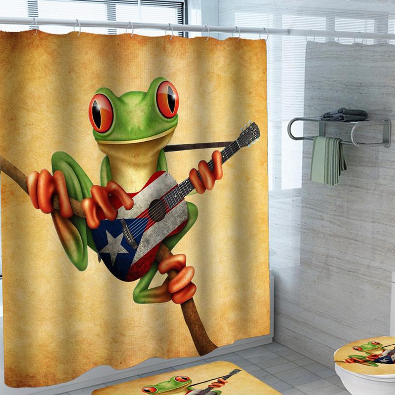 

Cartoon Funny Frog Shower Curtain For Bathing Cover Waterproof Print Bath Mat Set Eco-Friendly Toilet Rugs High Quality Carpets W90xH180cm